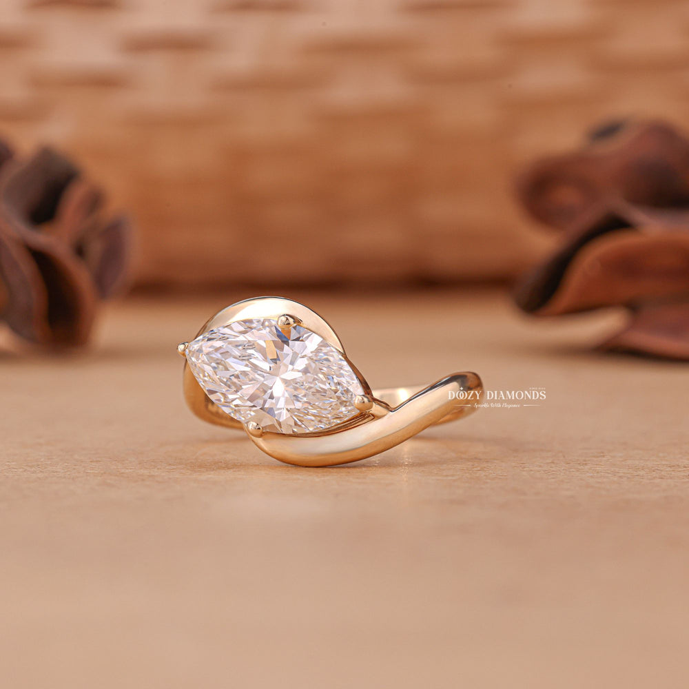 Simple lab-grown diamond ring under budget, Lab-grown diamond wedding ring set, East West Diamond Engagement Ring