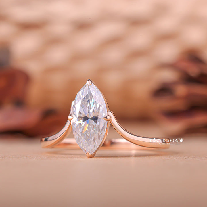 Marquise solitaire lab grown diamond ring in jewelry gift box