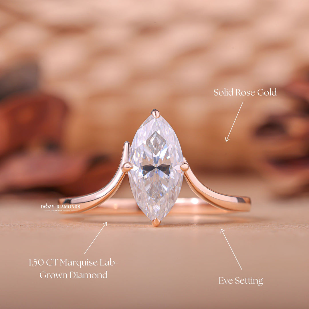 Marquise solitaire engagement ring with IGI certificate and packaging