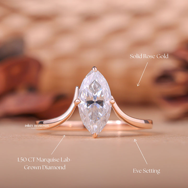 Marquise solitaire engagement ring with IGI certificate and packaging
