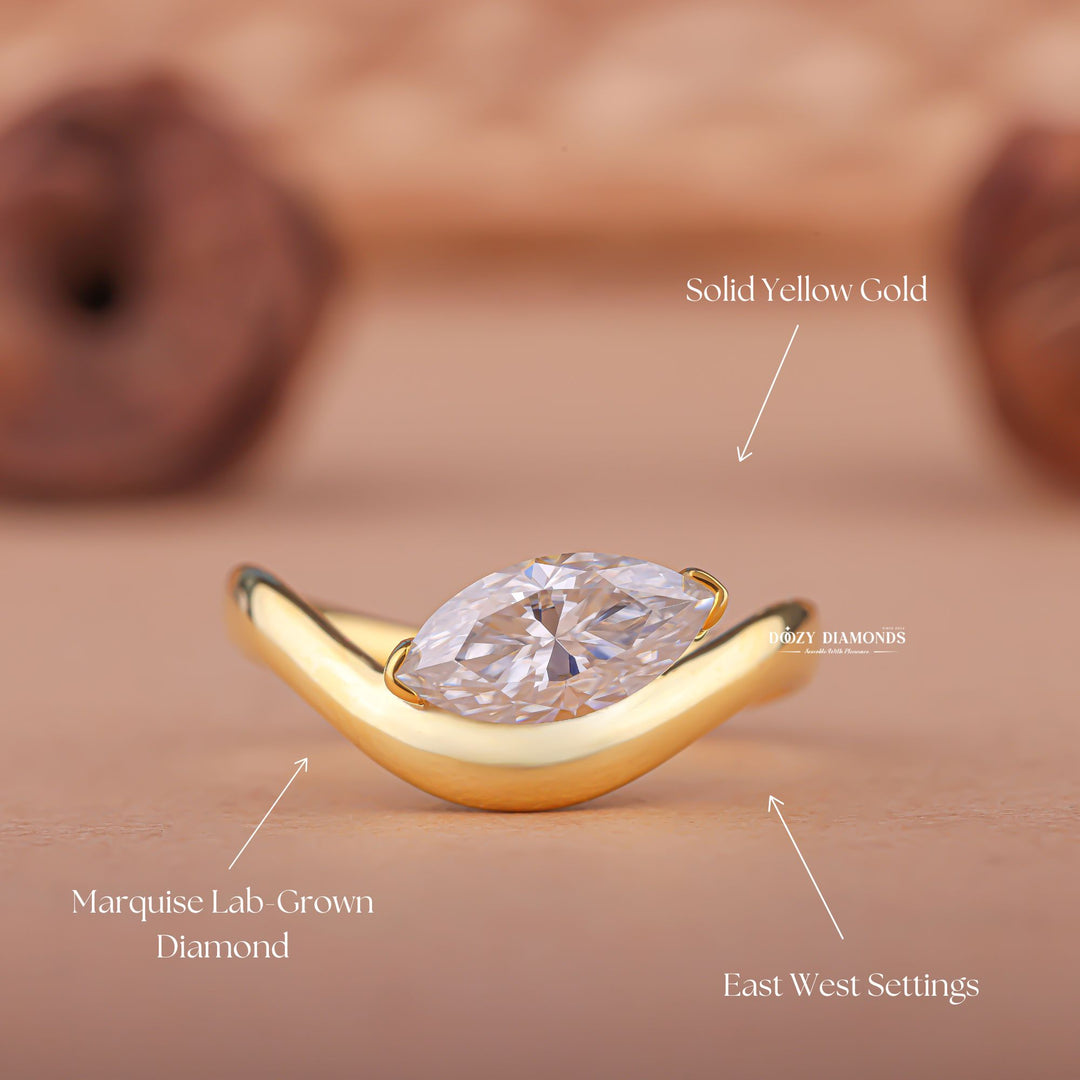 Marquise cut engagement ring side view showing band detail