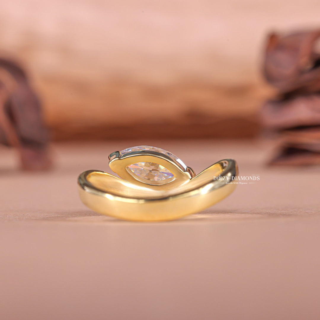 Marquise solitaire engagement ring close-up highlighting diamond sparkle