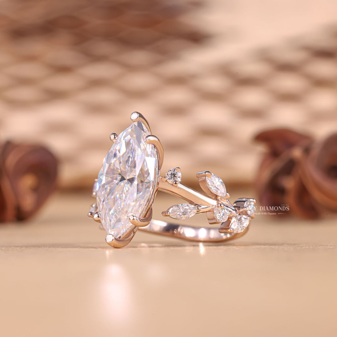 Marquise solitaire lab grown diamond ring fitted on finger