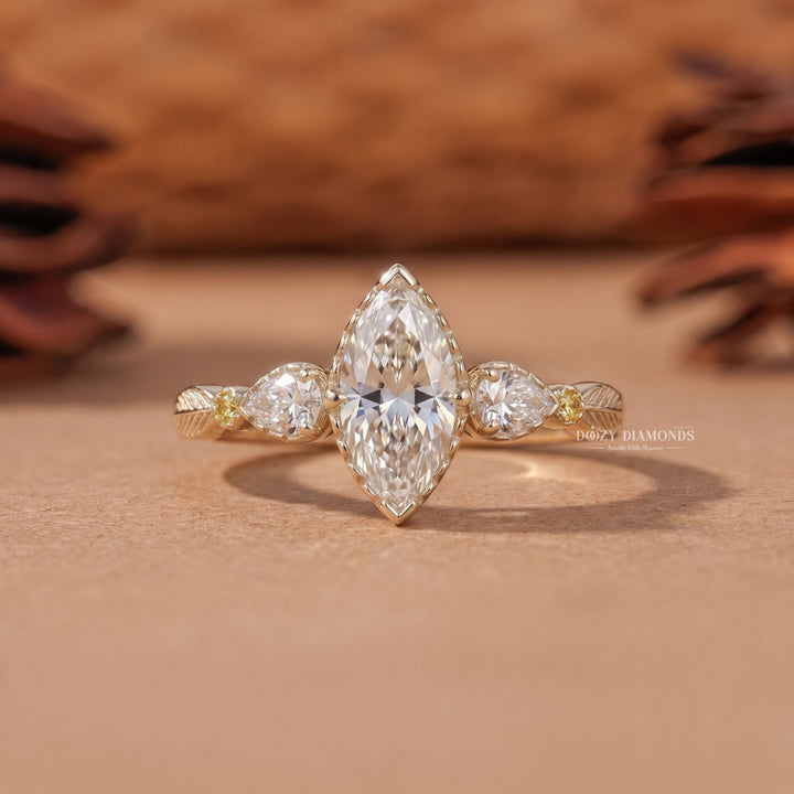 2.50CT Marquise E/VVS1 Vintage Style Lab Grown Ring with Pear Side Stone