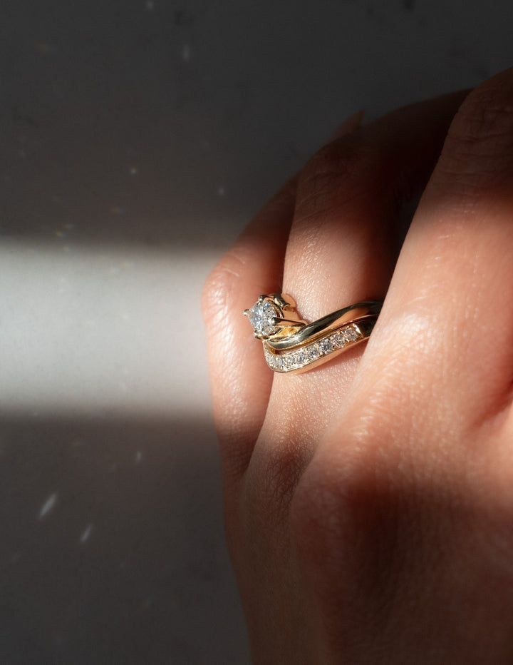 1.50CT Marquise Lab Grown Diamond Bridal Ring Stack Yellow Gold Pave Swirl Setting