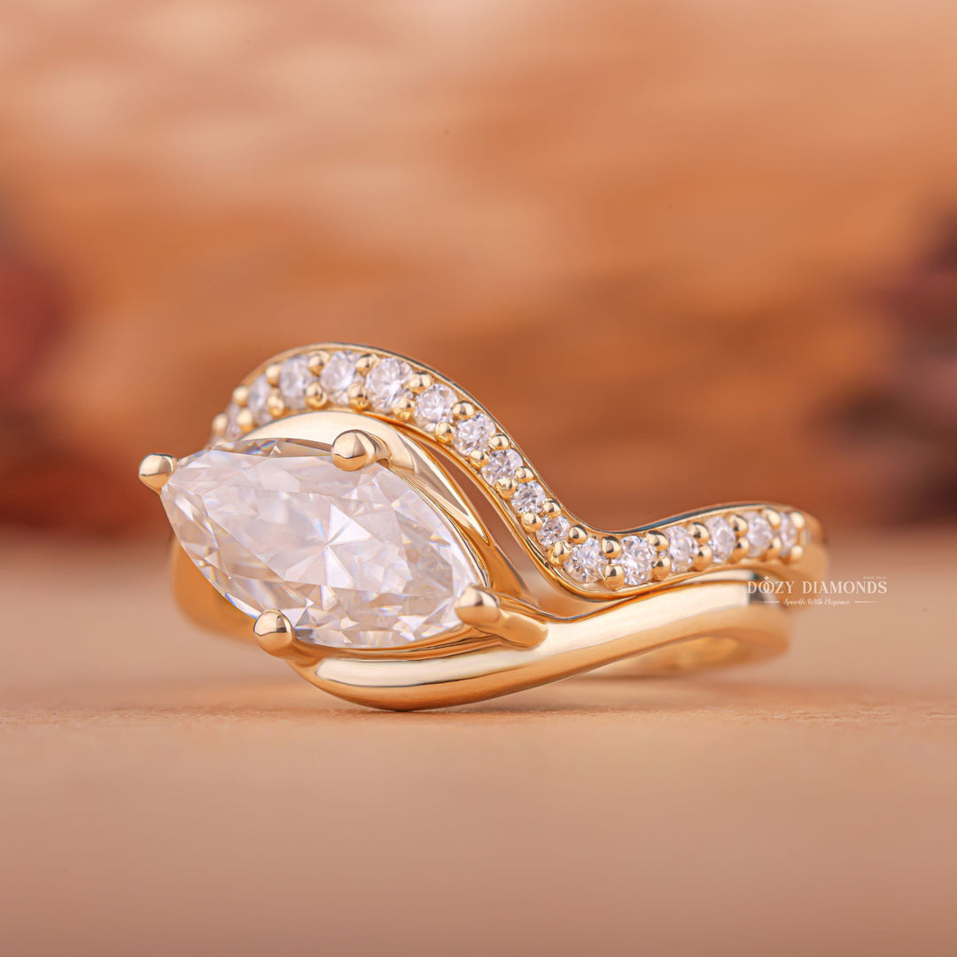 White gold bridal ring set, Yellow gold bridal ring set, Rose gold bridal ring set, Bridal ring set with diamonds, Bridal ring set with emeralds, Bridal ring set with moissanite