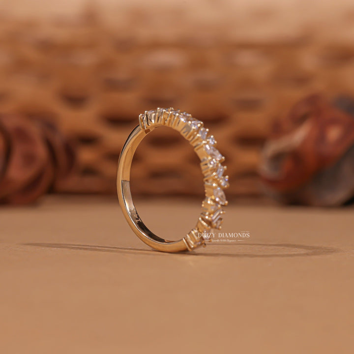 Cluster diamond wedding band in yellow gold