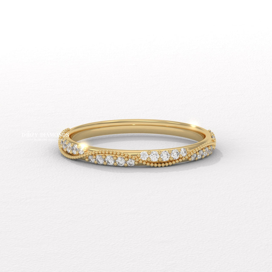 Vintage Match round diamond wedding band front view