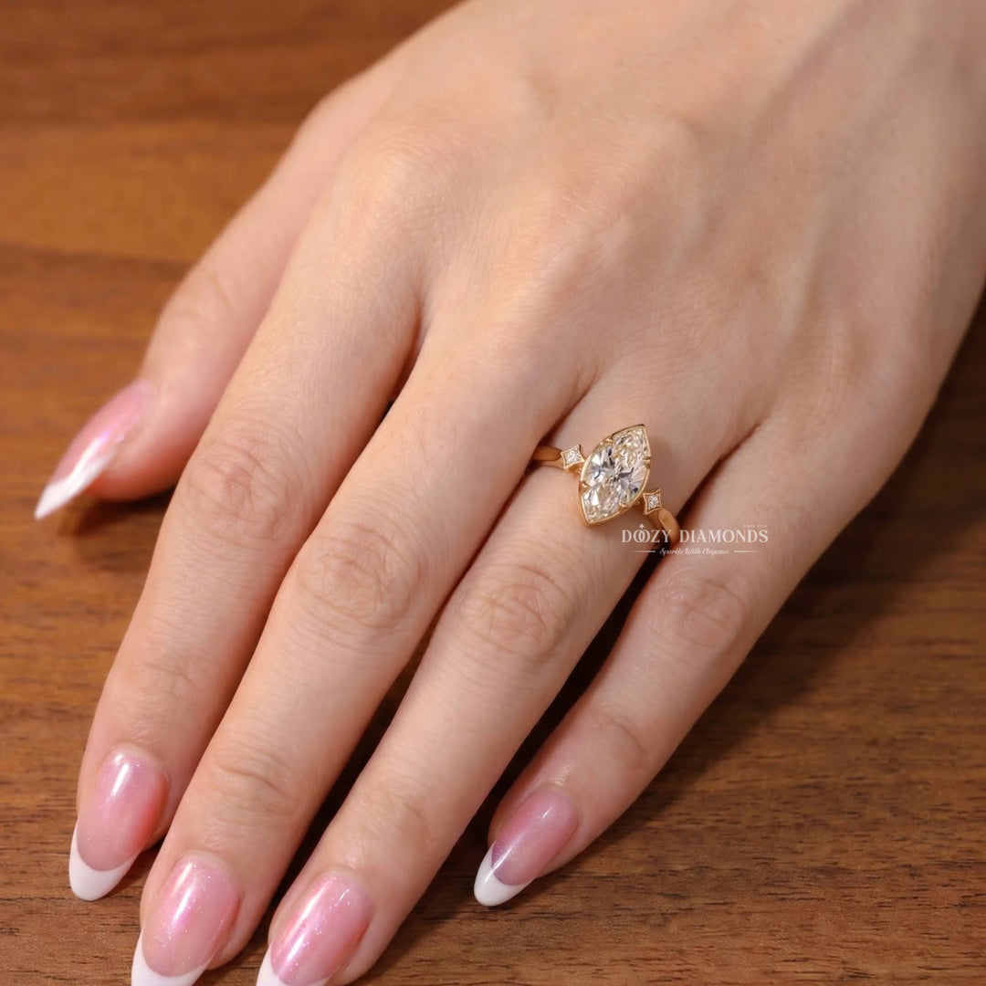 2.50CT Marquise Bezel F/VVS Three Stone Lab Grown Engagement Ring