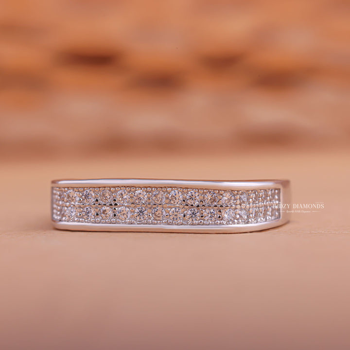 Anniversary round diamond wedding band front view