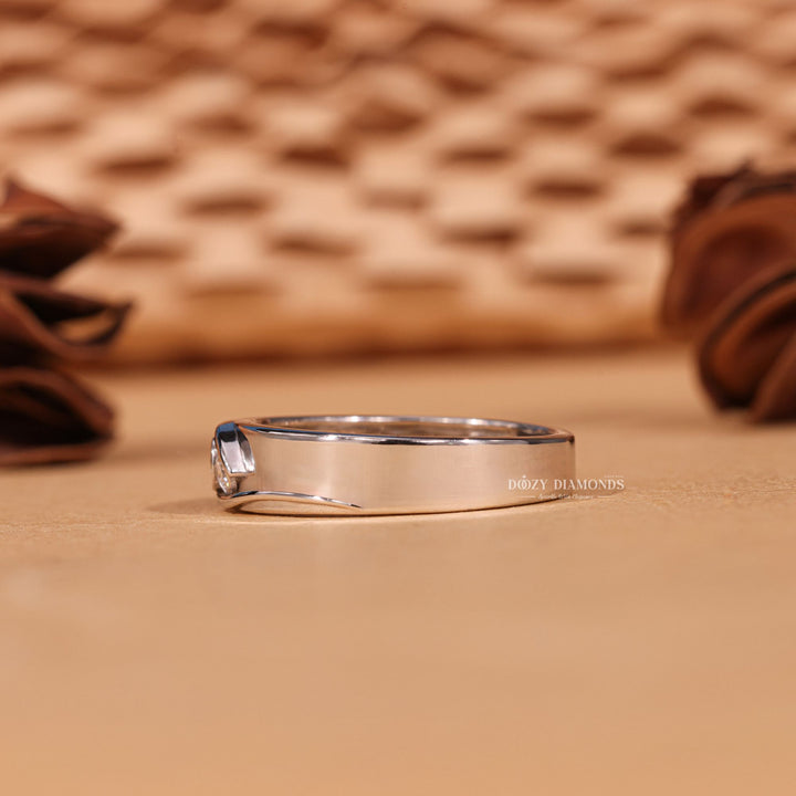 Round diamond band stacked with engagement ring