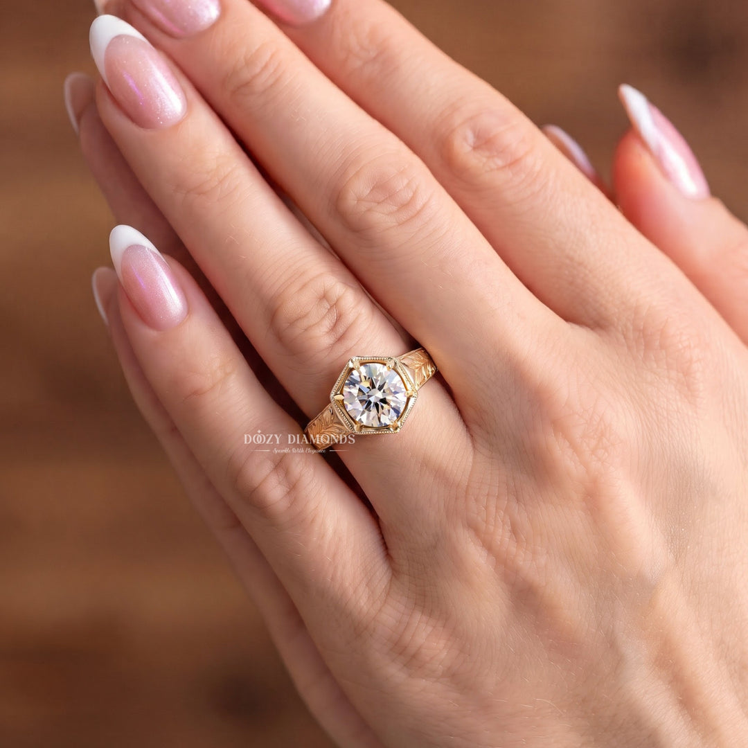 1.50CT Round E/VVS2 Hexagon Halo Lab Grown Diamond Engagement Ring