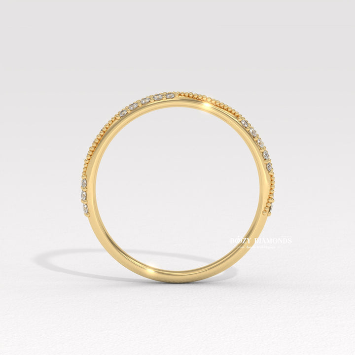 Vintage Match diamond band stacked with engagement ring
