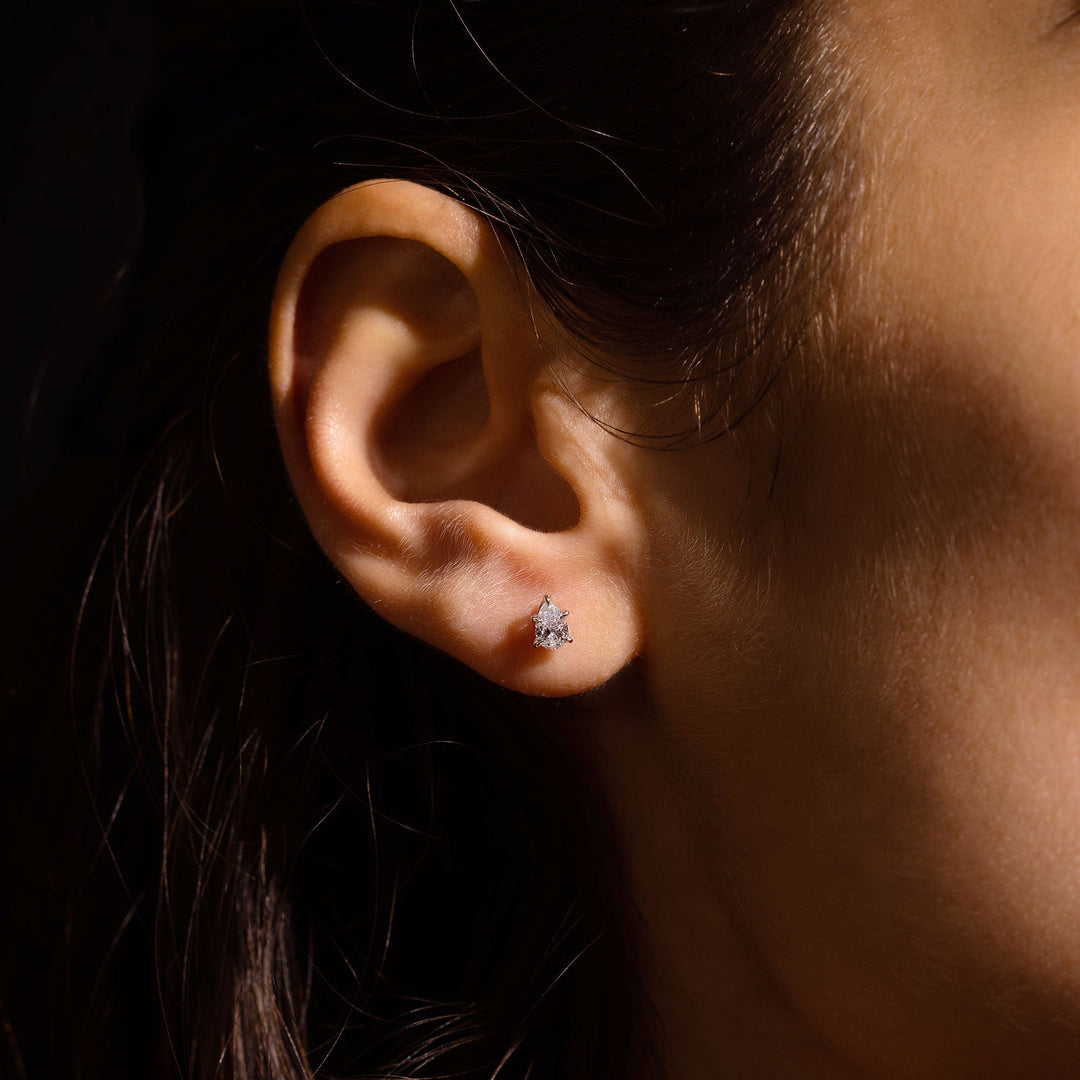 Pear F - VS1 Lab - Grown Diamond Hidden Halo Stud Earrings - Doozy Diamonds
