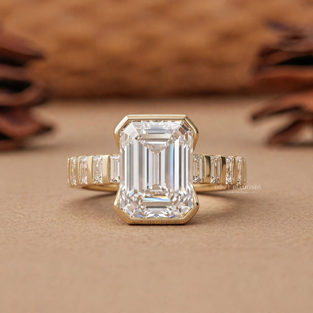 IGI Certified 2.50CT Emerald Cut Bezel Cut Lab Grown Diamond Engagement Ring