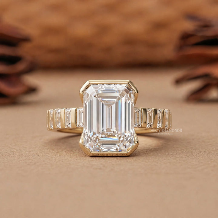 IGI Certified 2.50CT Emerald Cut Bezel Cut Lab Grown Diamond Engagement Ring