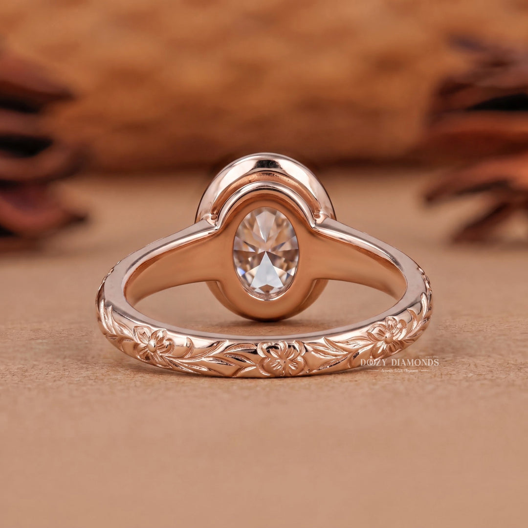 2.50CT Oval Bezel E/VS2 Vintage Style Lab Grown Diamond Engagement Ring