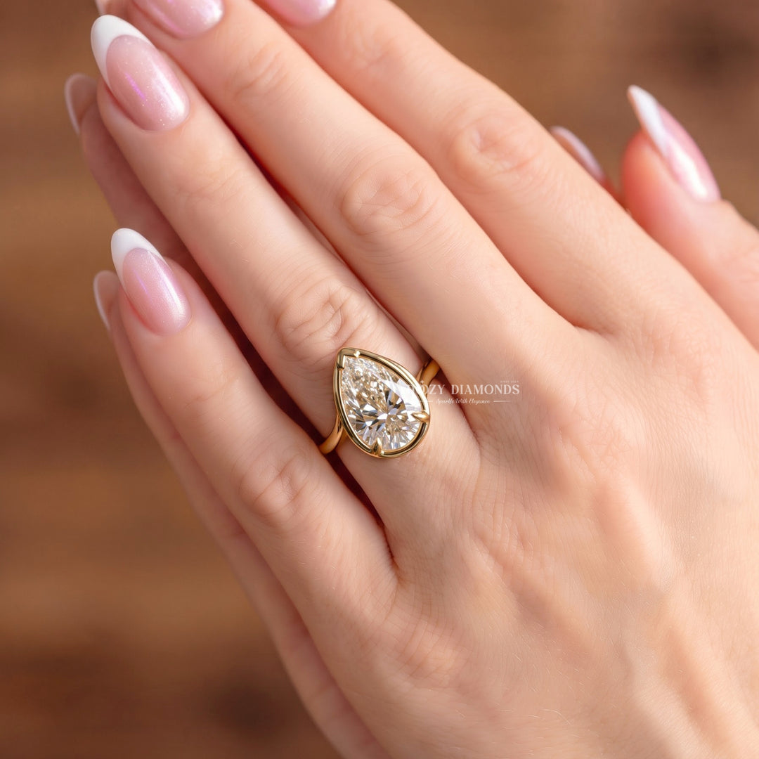 2.0CT Pear Bezel F/VVS2 Lab Grown Diamond Bypass Solitaire Engagement Ring