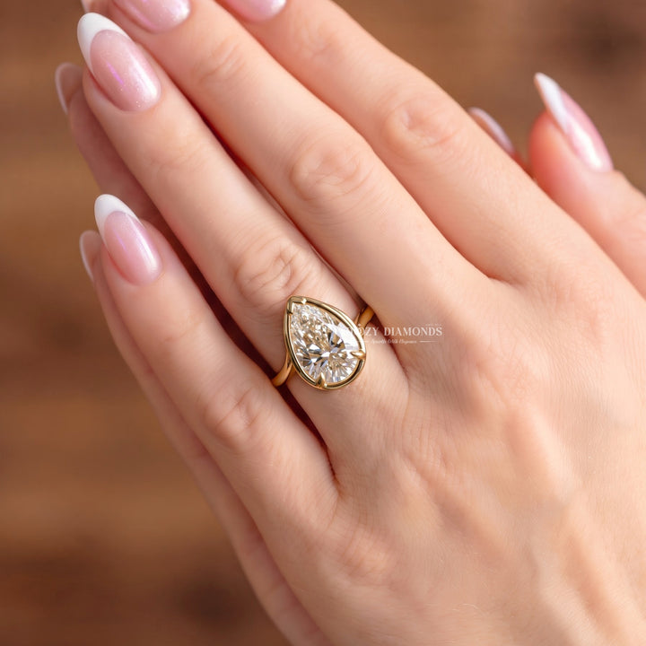 2.0CT Pear Bezel F/VVS2 Lab Grown Diamond Bypass Solitaire Engagement Ring