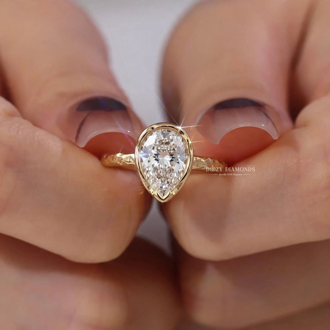 2.50CT Pear Bezel E/VVS2 Lab Grown Diamond Ring – Modern Style Engagement Ring