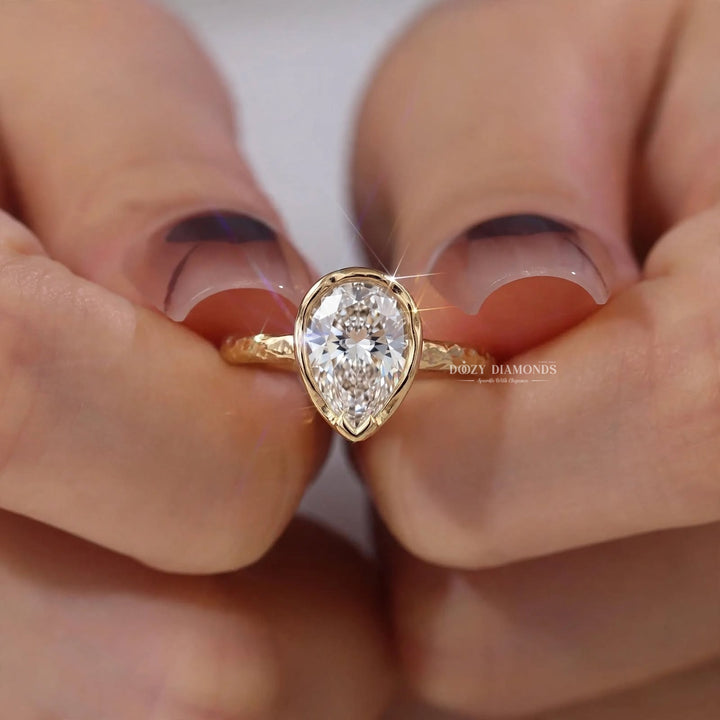 2.50CT Pear Bezel E/VVS2 Lab Grown Diamond Ring – Modern Style Engagement Ring