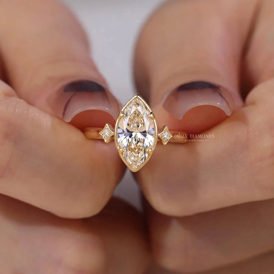 2.50CT Marquise Bezel F/VVS Three Stone Lab Grown Engagement Ring