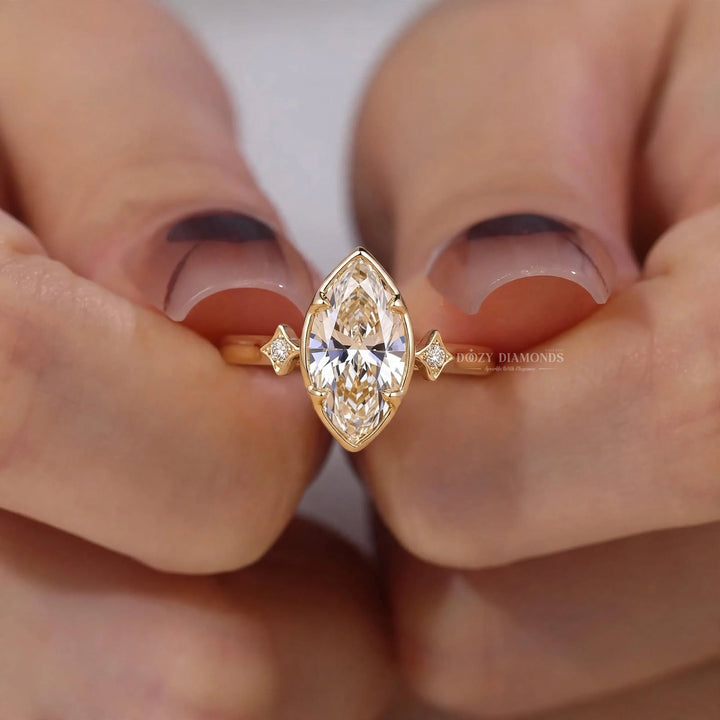 2.50CT Marquise Bezel F/VVS Three Stone Lab Grown Engagement Ring