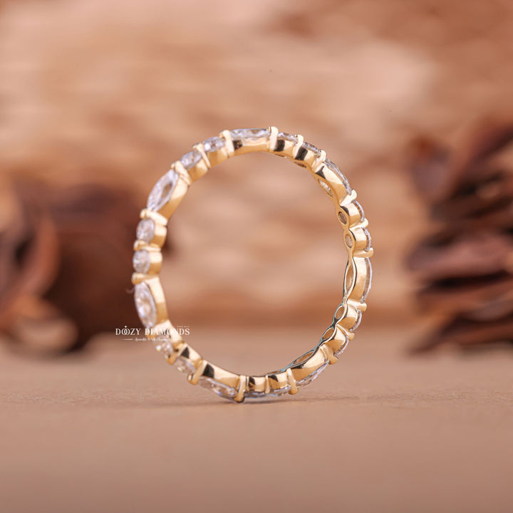 Round Marquise diamond band stacked with engagement ring