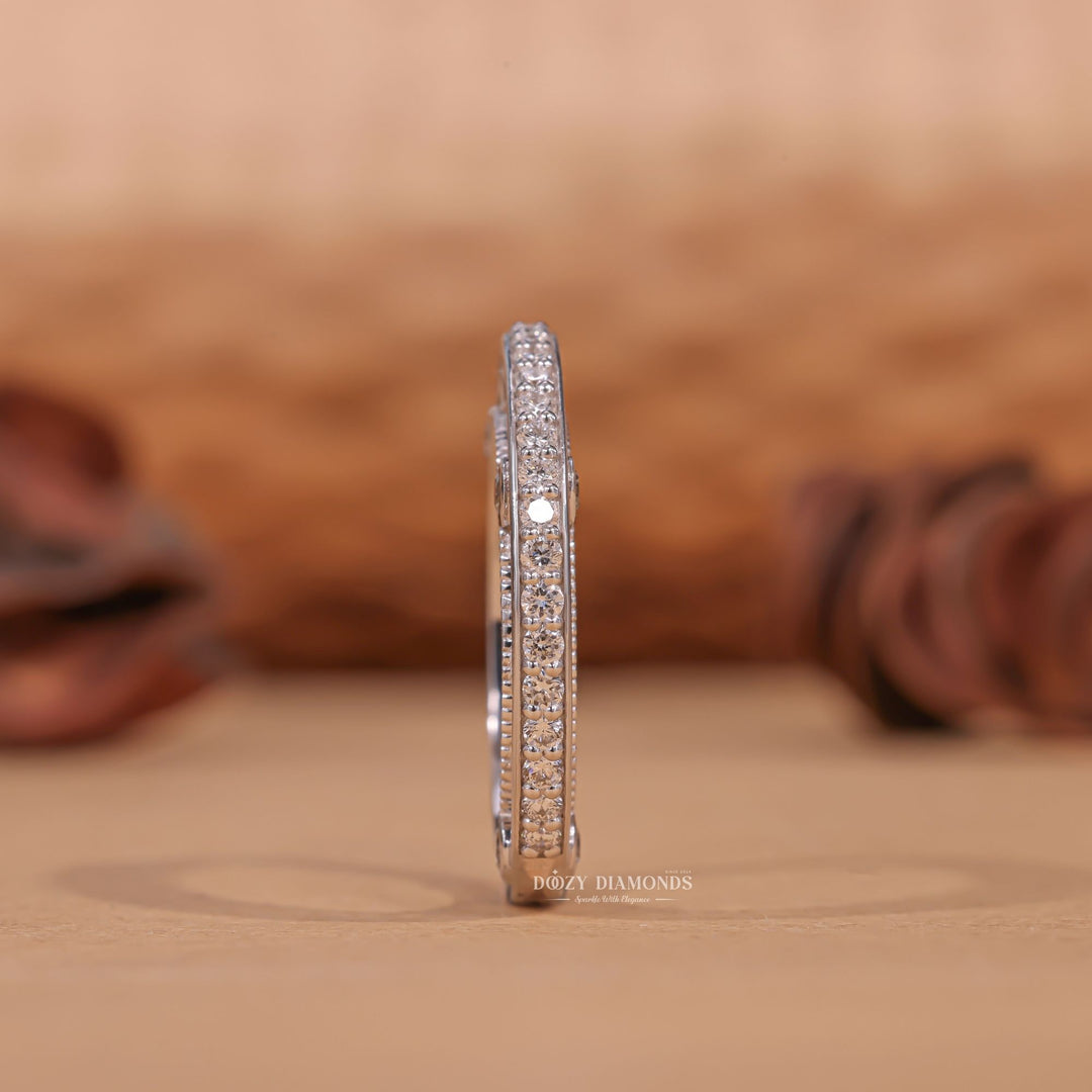Vintage Eternity round diamond wedding band front view