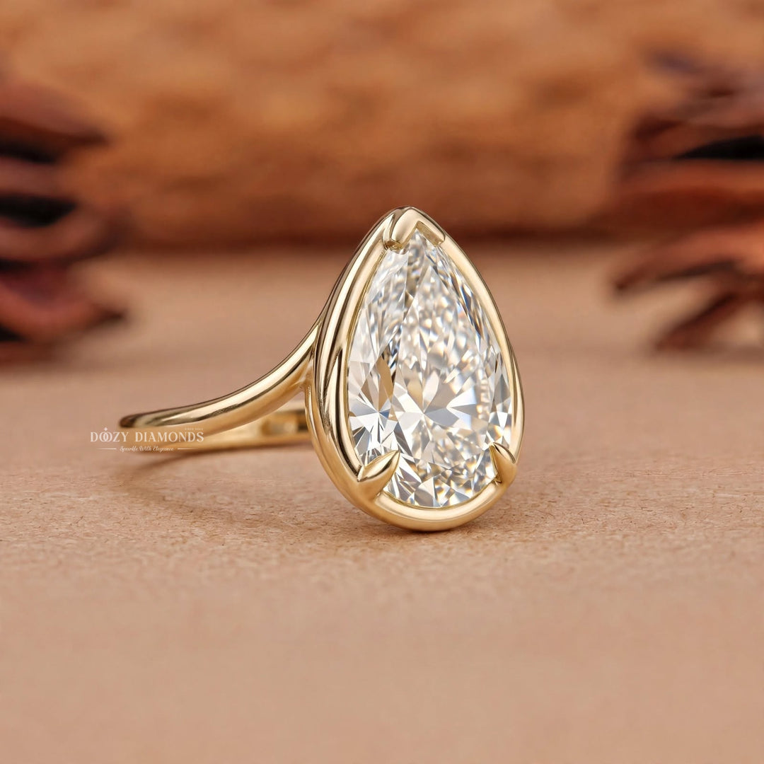 2.0CT Pear Bezel F/VVS2 Lab Grown Diamond Bypass Solitaire Engagement Ring