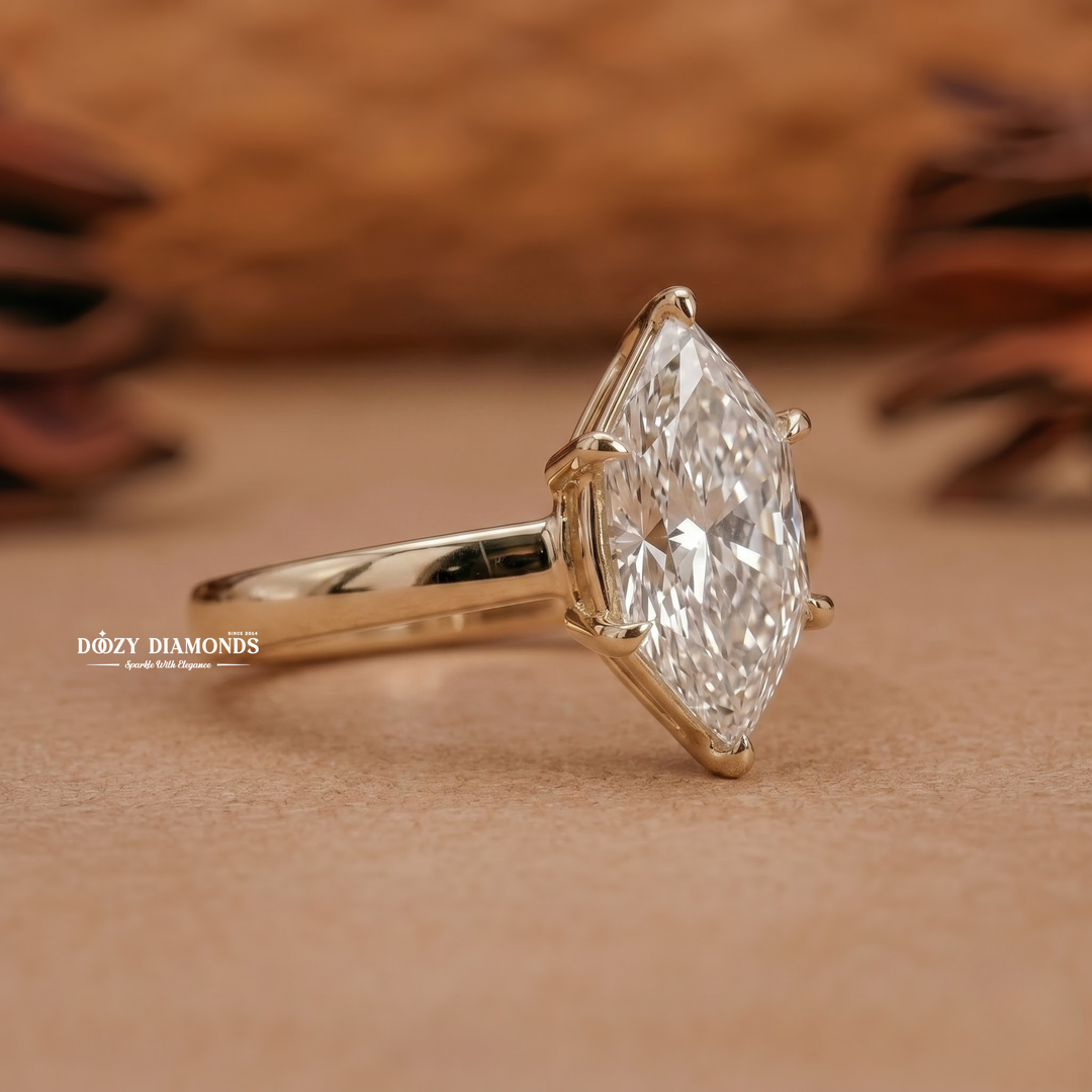 2.50CT Elongated Marquise E/VVS1 Lab Grown Diamond Gold Engagement Ring - lab grown diamond engagement ring view 2