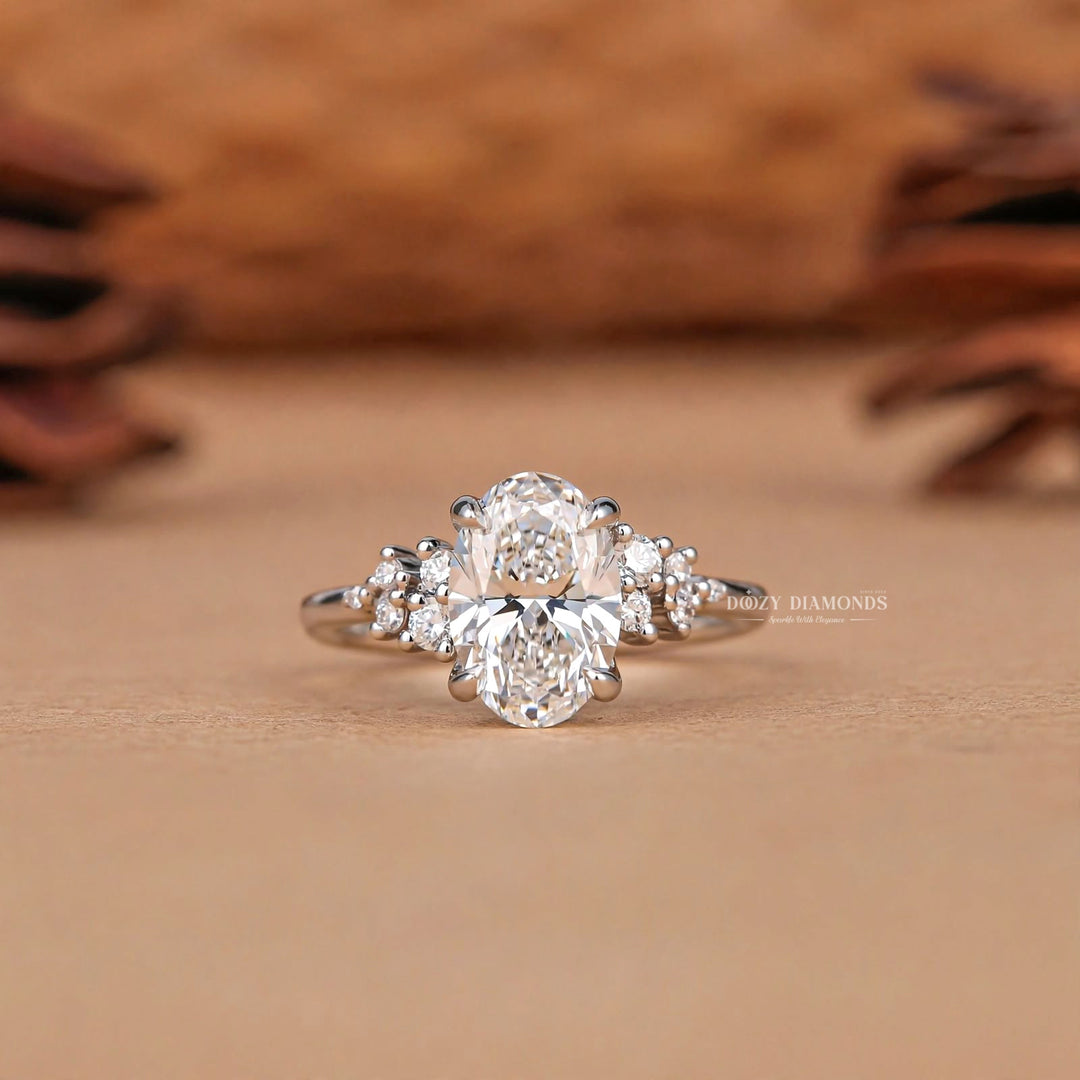 2.50CT Oval E/VVS1 Lab Grown Diamond Cluster Engagement Ring, White Gold