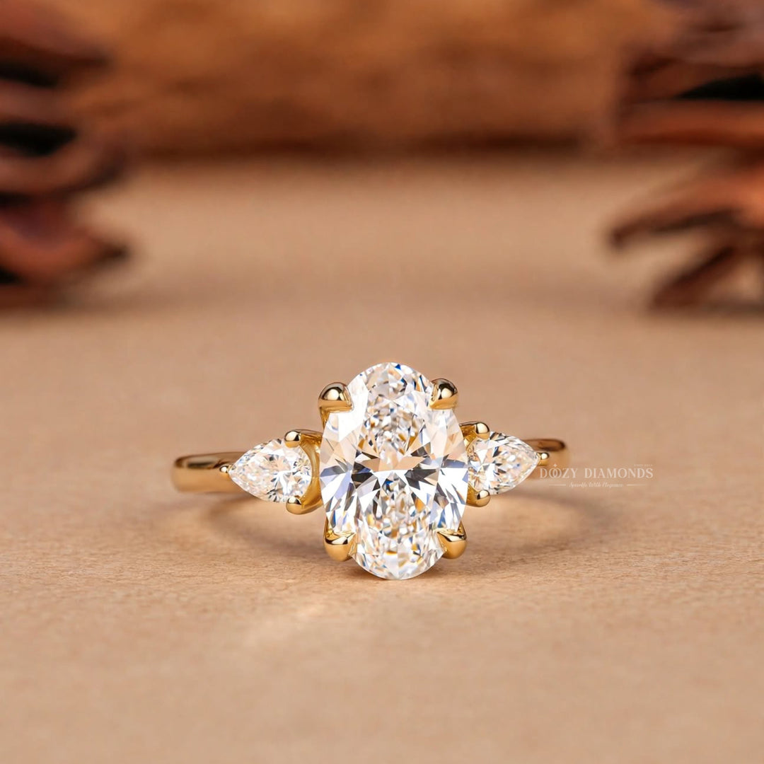 IGI Certified 2.50CT Oval Lab Grown Diamond Three Stone Engagement Ring