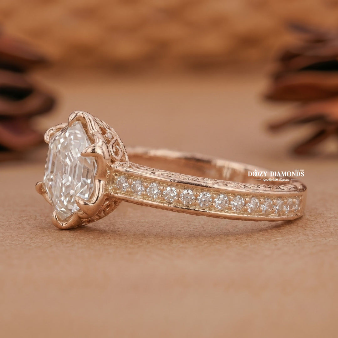 2.0CT Hexagonal E/VVS1 Lab Grown Diamond Floral Halo Engagement Ring - lab grown diamond engagement ring view 4