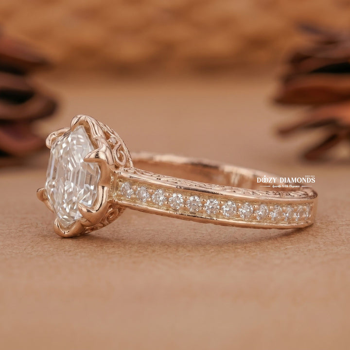2.0CT Hexagonal E/VVS1 Lab Grown Diamond Floral Halo Engagement Ring - lab grown diamond engagement ring view 4