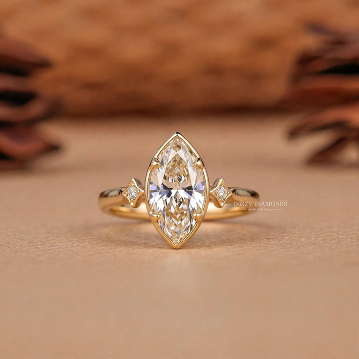 2.50CT Marquise Bezel F/VVS Three Stone Lab Grown Engagement Ring