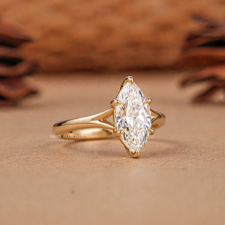 2.50CT Marquise E/VVS1 Lab Grown Diamond Engagement Ring, Split Shank Gold