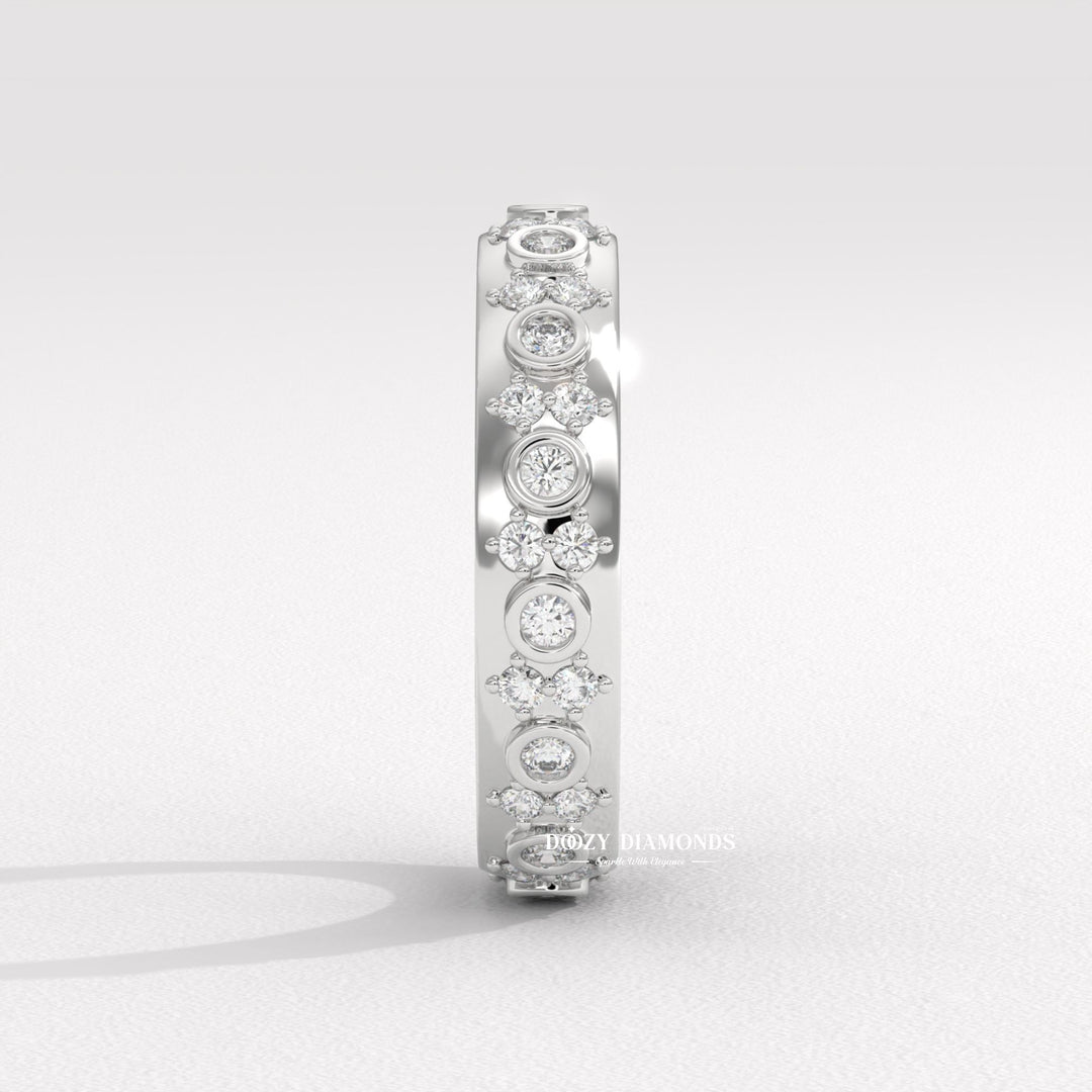 Side view of round diamond wedding band