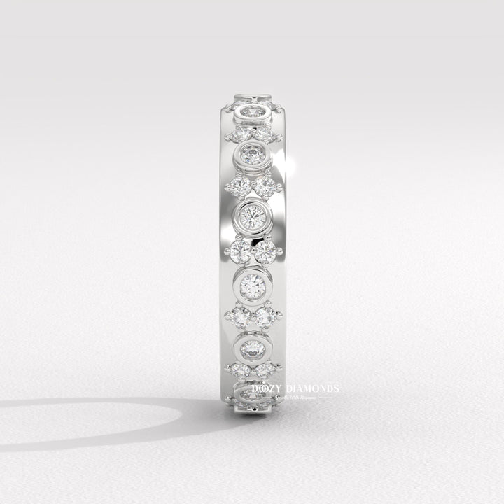 Side view of round diamond wedding band