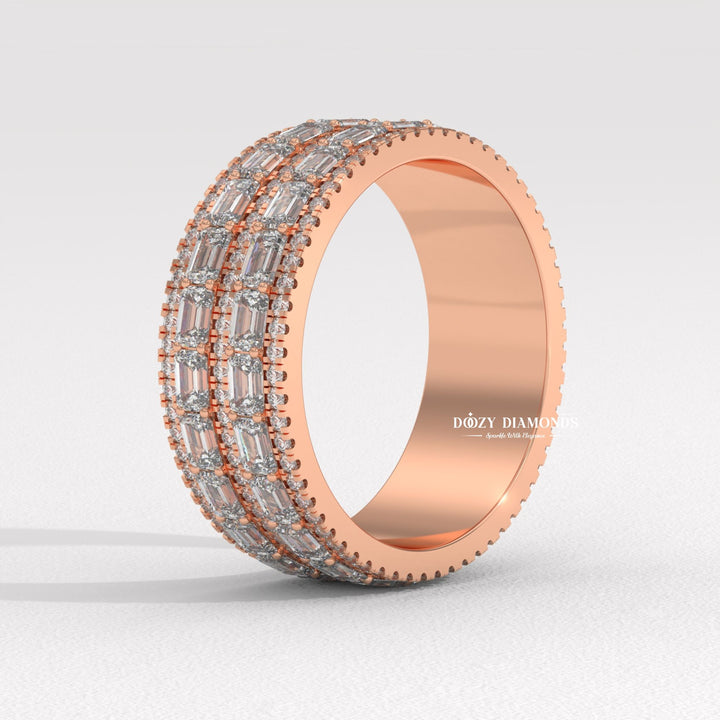 Sustainable baguette & round diamond wedding ring