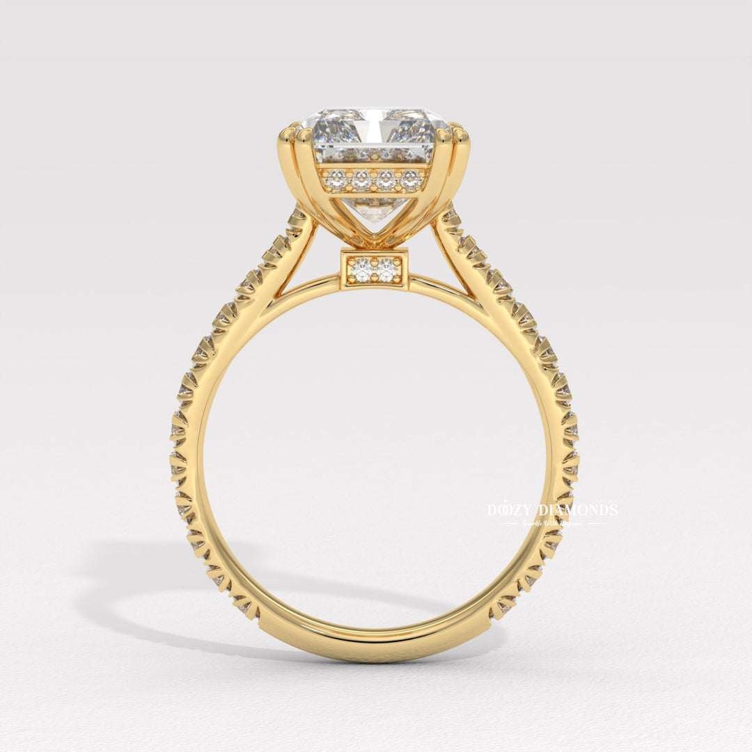 Radiant solitaire engagement ring close-up highlighting diamond sparkle