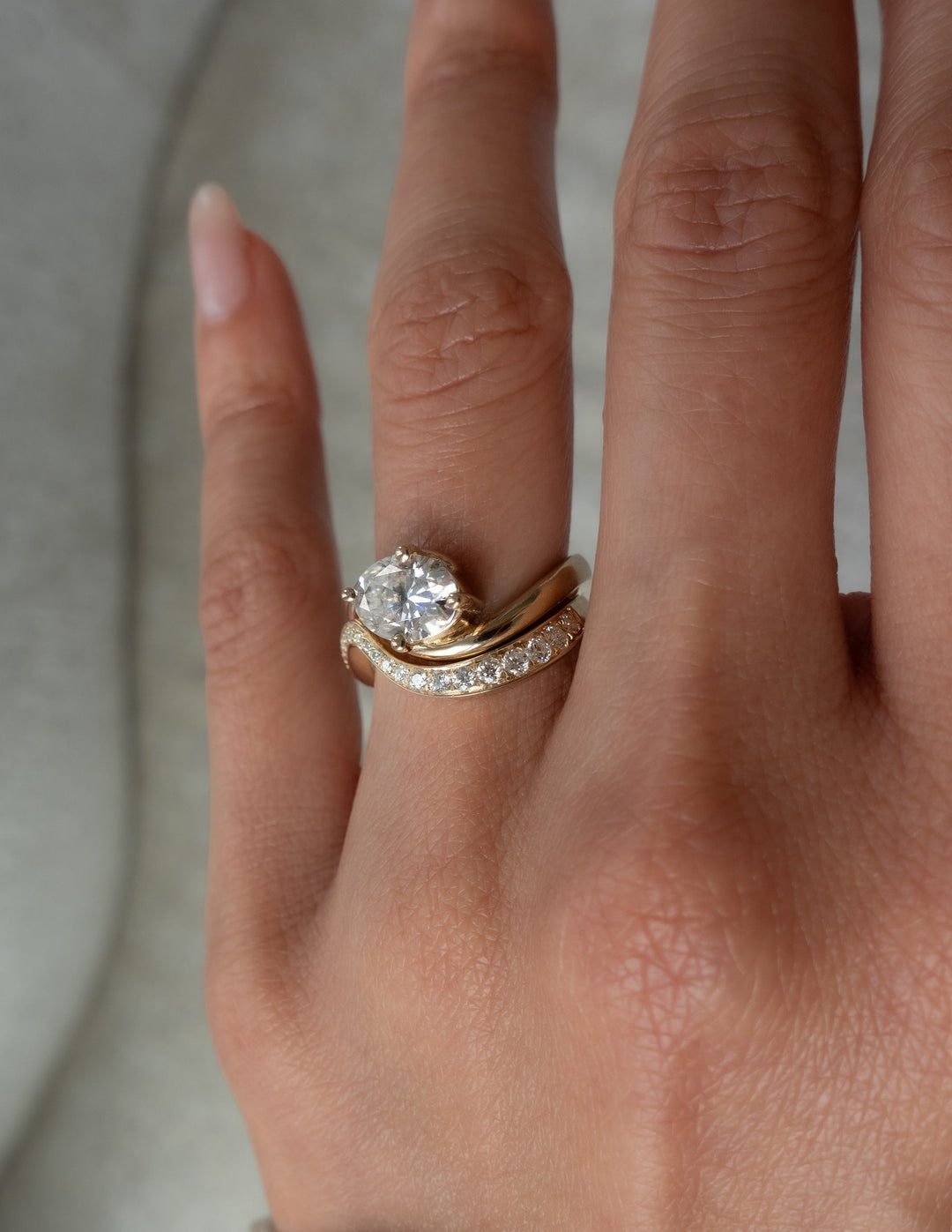 1.50CT Oval Bypass Lab Grown Diamond Ring Rose Gold Pave Band Bridal Stack