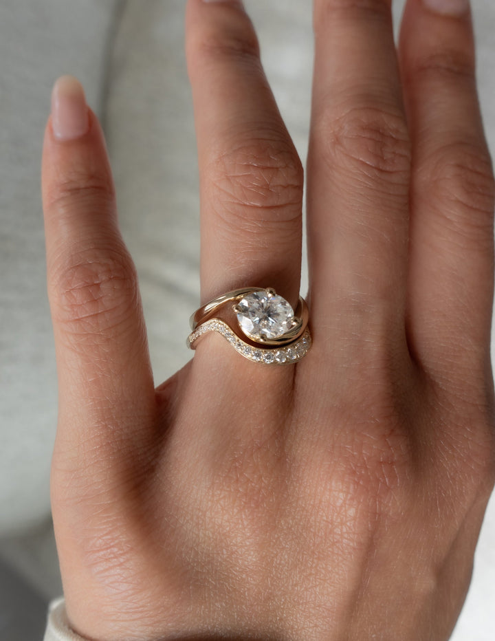 1.50CT Oval Bypass Lab Grown Diamond Ring Rose Gold Pave Band Bridal Stack
