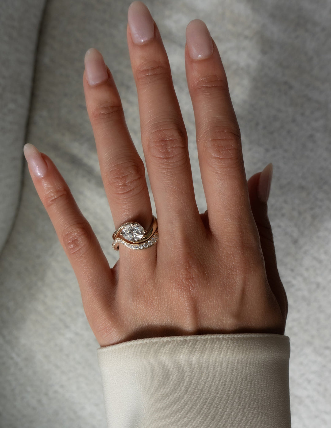 1.50CT Oval Bypass Lab Grown Diamond Ring Rose Gold Pave Band Bridal Stack