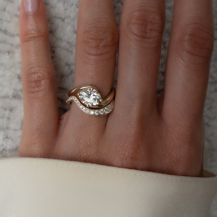 1.50CT Oval Bypass Lab Grown Diamond Ring Rose Gold Pave Band Bridal Stack