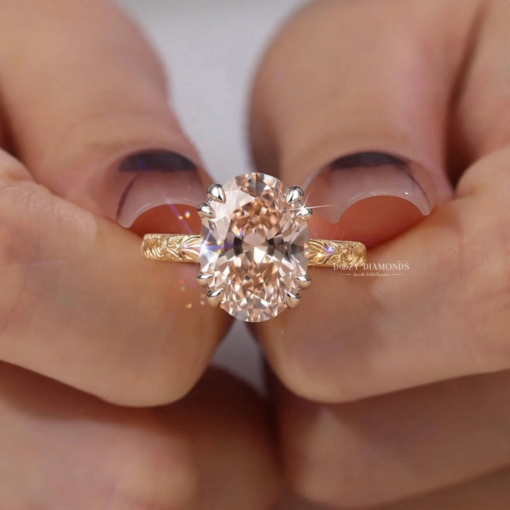 2.0CT Oval Pink VVS2 Vintage Style Solitaire Double Prong Lab Grown Diamond Ring
