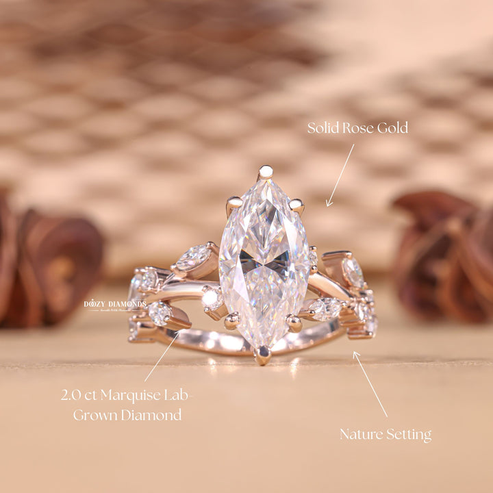 Lifestyle shot of marquise solitaire diamond ring on hand
