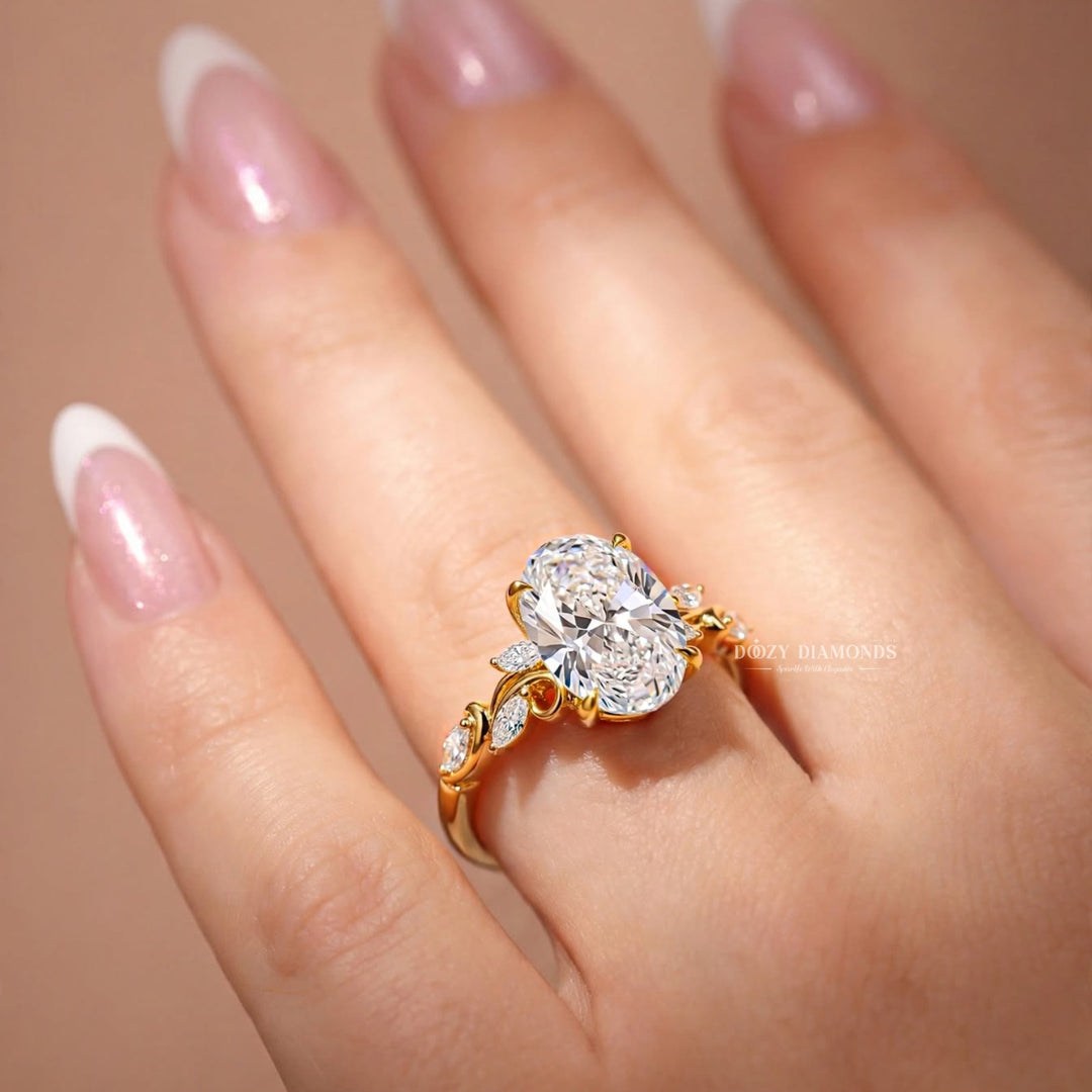 2.50CT Oval Cluster Lab Grown Swirl Band Engagement Ring for Women