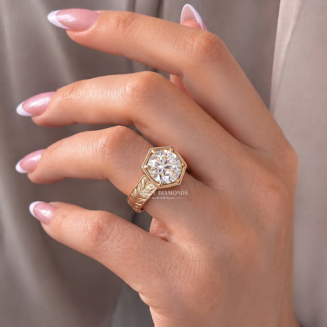 1.50CT Round E/VVS2 Hexagon Halo Lab Grown Diamond Engagement Ring