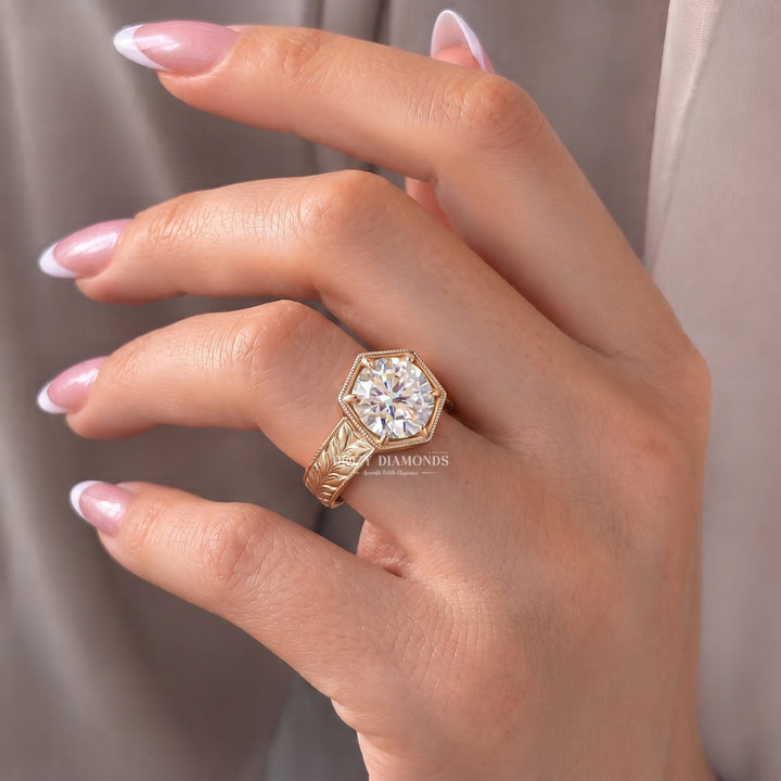 1.50CT Round E/VVS2 Hexagon Halo Lab Grown Diamond Engagement Ring